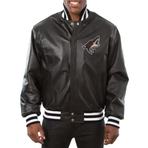 Arizona Coyotes Leather Varsity Jacket Front View