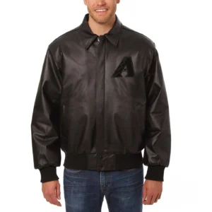 Arizona-Diamondbacks-Shirt-Style-Collar-Black-Leather-Varsity-Jacket