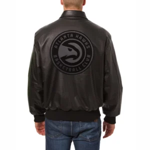Atlanta-Hawks-Tonal-Full-Leather-Bomber-Jacket-Black