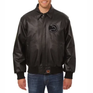 Atlanta-Hawks-Tonal-Full-Leather-Bomber-Jacket-Black