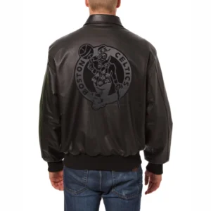 Boston-Celtics-Tonal-Full-Leather-Bomber-Jacket-Black