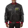 Chicago Blackhawks Black leather Varsity Jacket Front View