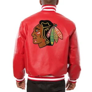 Chicago Blackhawks Leather Varsity Jacket Back View