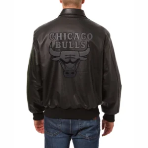 Chicago-Bulls-Tonal-Full-Leather-Bomber-Jacket-Black