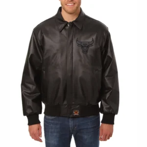 Chicago-Bulls-Tonal-Full-Leather-Bomber-Jacket-Black