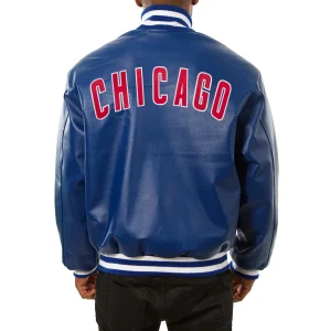 Chicago Cubs Leather Varsity Jacket Back View