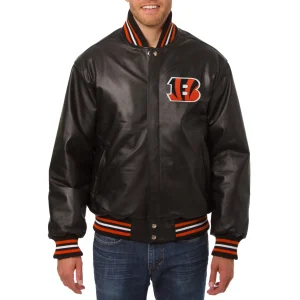 Cincinnati Bengals Leather Varsity Jacket Front View