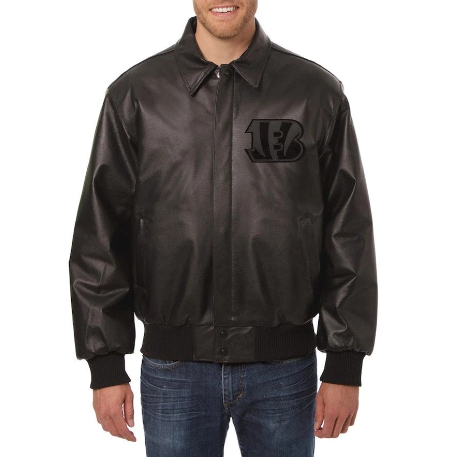 Cincinnati-Bengals-Tonal-Full-Leather-Bomber-Jacket-Black