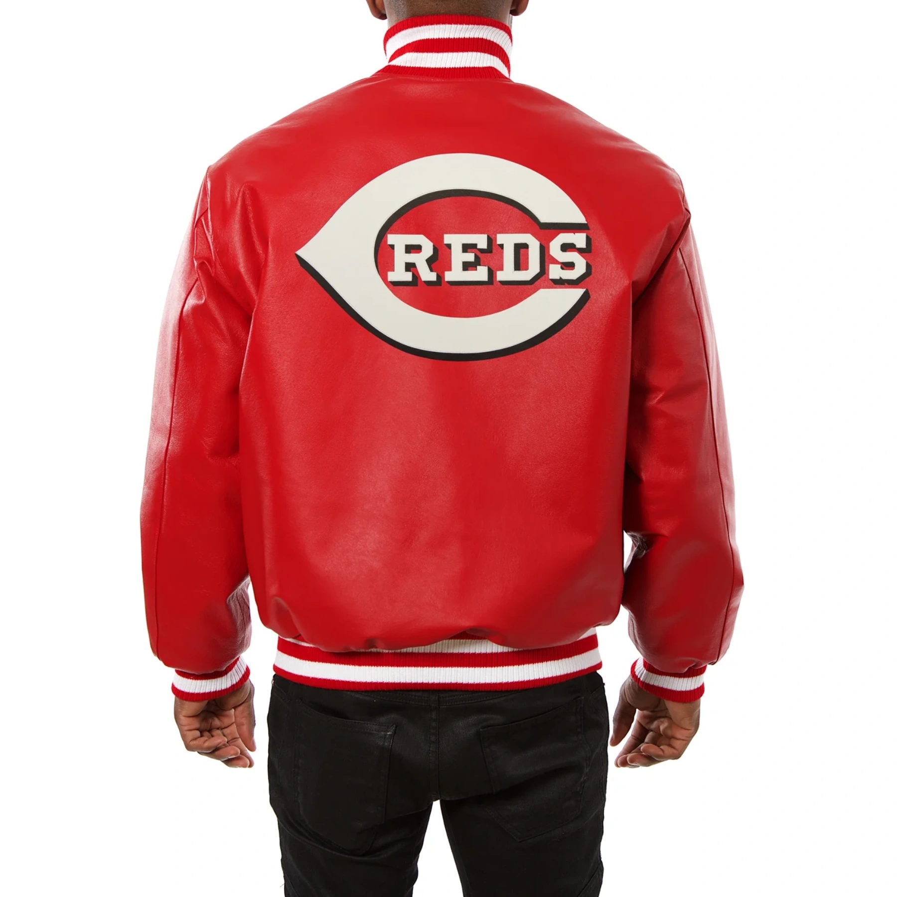 Cincinnati Reds Leather Varsity Jacket Back View