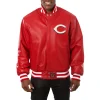 Cincinnati Reds Leather Varsity Jacket Front View