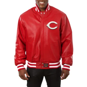 Cincinnati Reds Leather Varsity Jacket Front View