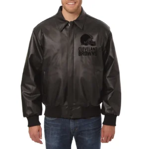 Cleveland-Browns-Tonal-Full-Leather-Bomber-Jacket-Black