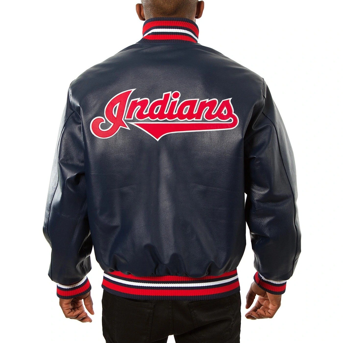 Cleveland Guardians Leather Varsity Jacket Back View