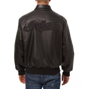 Cleveland-Indians-Shirt-Style-Collar-Black-Leather-Varsity-Jacket