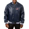 Columbus Blue Leather Varsity Jacket Front View
