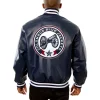 Columbus Blue Leather Varsity Jacket Back View