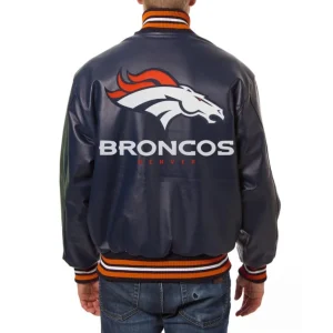 Denver Broncos Leather Varsity Jacket Back View