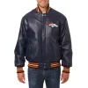 Denver Broncos Leather Varsity Jacket Front View