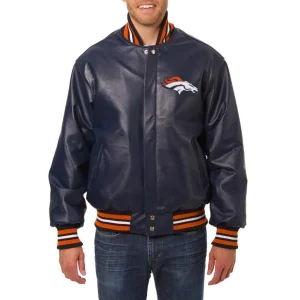 Denver Broncos Leather Varsity Jacket Front View