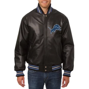 Detroit Lions Leather Varsity Jacket Front View