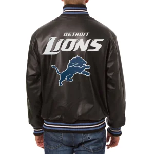 Detroit Lions Leather Varsity Jacket Back View