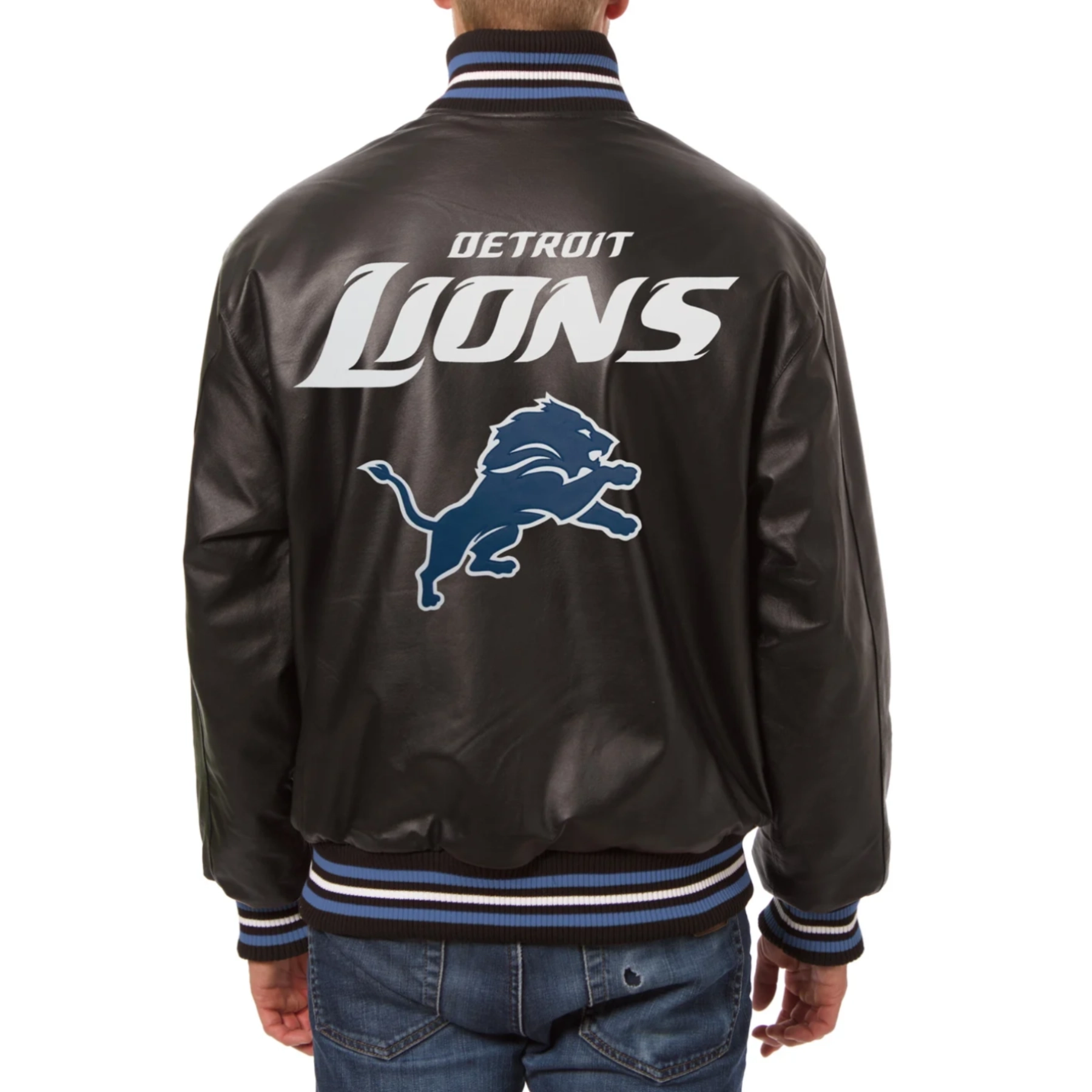 Detroit Lions Leather Varsity Jacket Back View