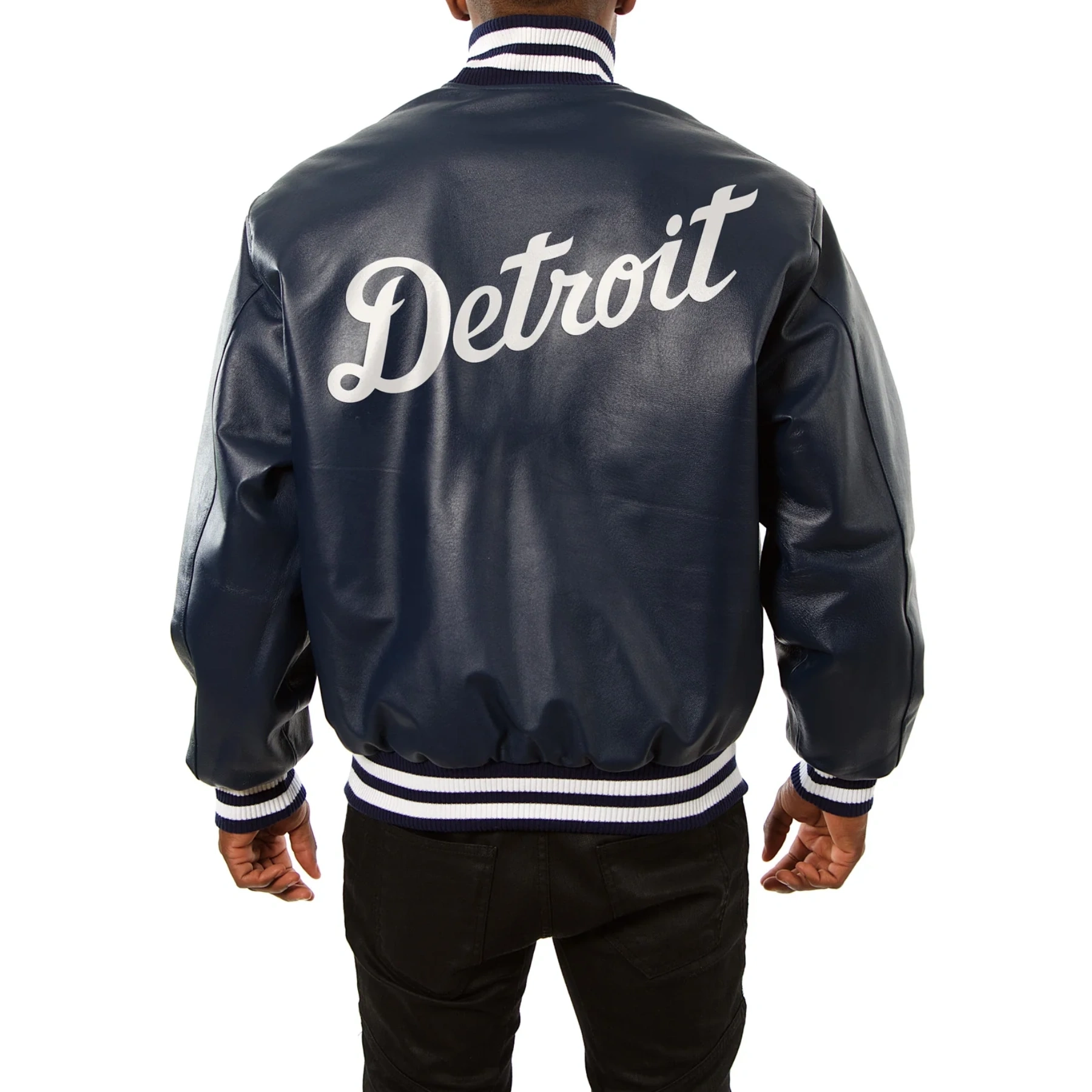 Detroit Tigers Leather Varsity Jacket Back View