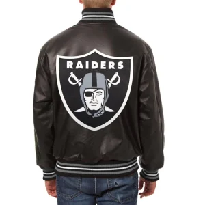 Las Vegas Raiders Leather Varsity Jacket Back View