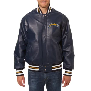 Los Angeles Chargers Leather Varsity Jacket Front View
