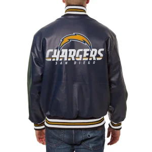 Los Angeles Chargers Leather Varsity Jacket Back View