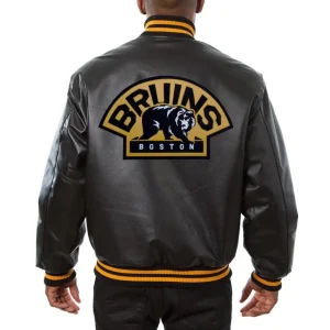 Boston Bruins Leather Varsity Jacket Back View