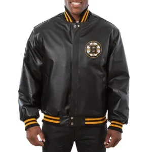 Boston Bruins Leather Varsity Jacket Front View