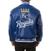 Kansas City Royals Blue Leather Varsity Jacket Back View