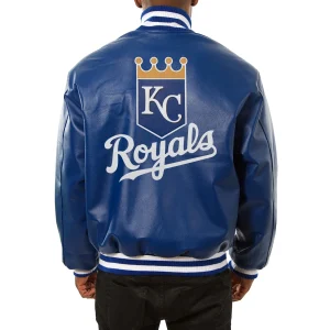 Kansas City Royals Blue Leather Varsity Jacket Back View