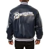 Milwaukee Brewers Leather Varsity Jacket Back View