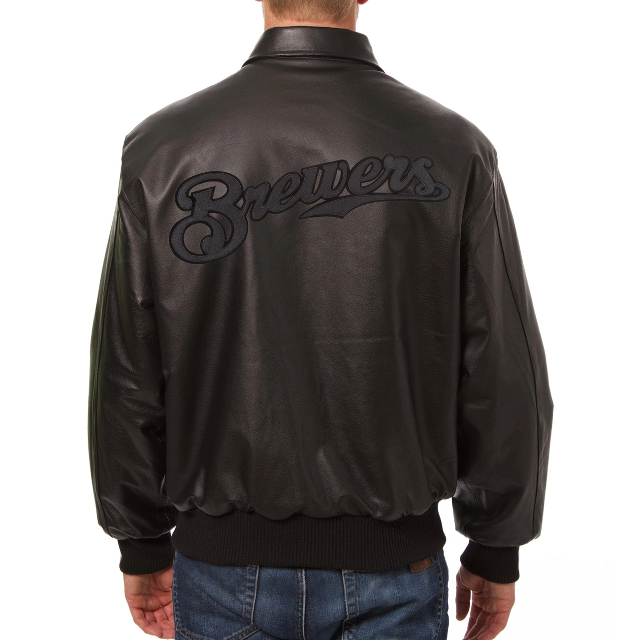Milwaukee-Brewers-Shirt-Style-Collar-Black-Leather-Varsity-Jacket
