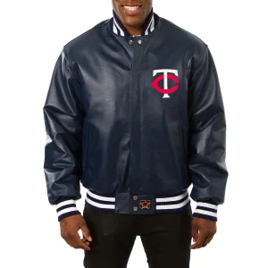 Minnesota Twins Leather Varsity Jacket Front View