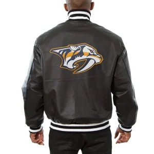 Nashville Predators Black Leather Varsity Jacket Back View
