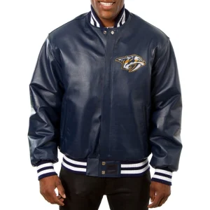 Nashville Predators Leather Varsity Jacket Front View