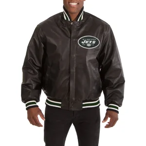 New York Jets Leather Varsity Jacket Front View