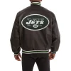 New York Jets Leather Varsity Jacket Back View