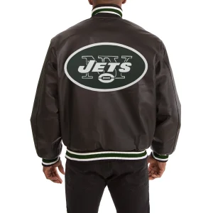 New York Jets Leather Varsity Jacket Back View