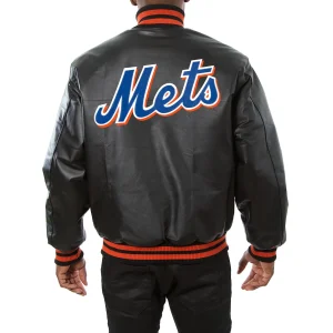 New York Mets Leather Varsity Jacket Back View