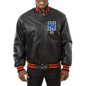 New York Mets Leather Varsity Jacket Front View