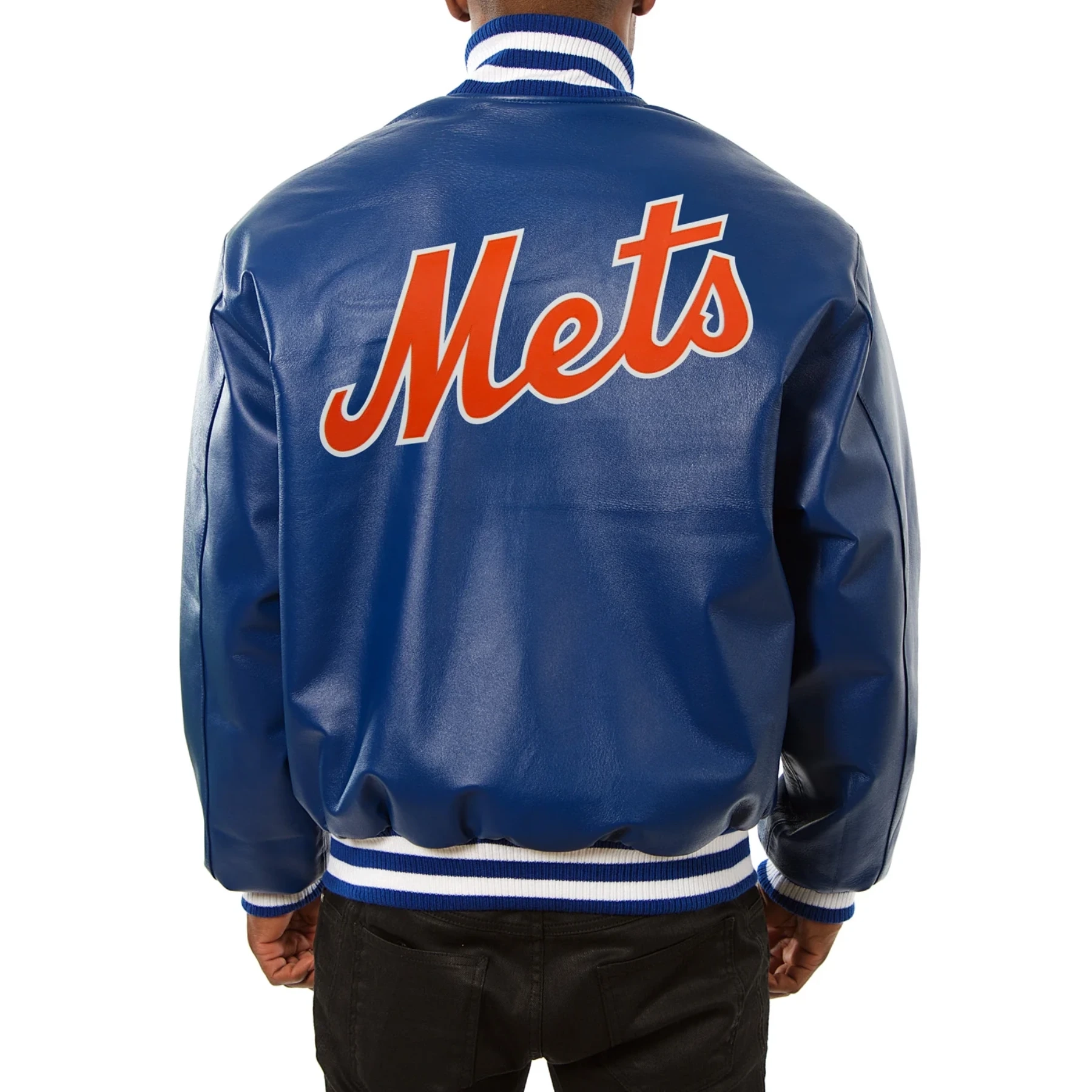 New York Mets Leather Varsity Jacket Back View