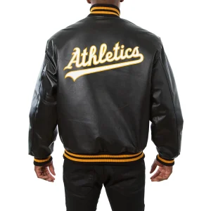Oakland Athletics Leather Varsity Jacket Back View