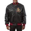 Ottawa Senators Black Leather Varsity Jacket Front View