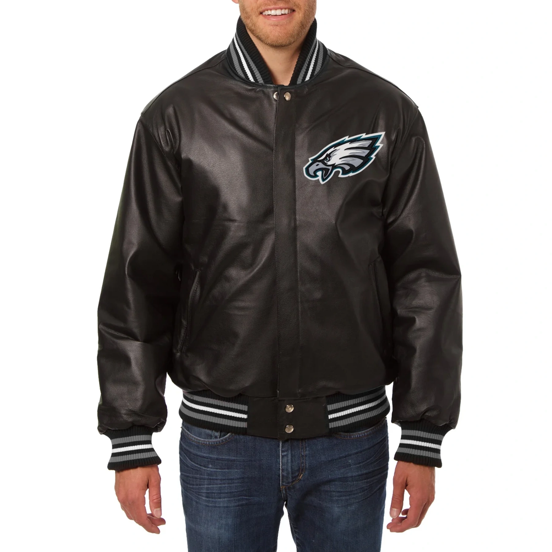 Philadelphia Eagles Leather Varsity Jacket Front View