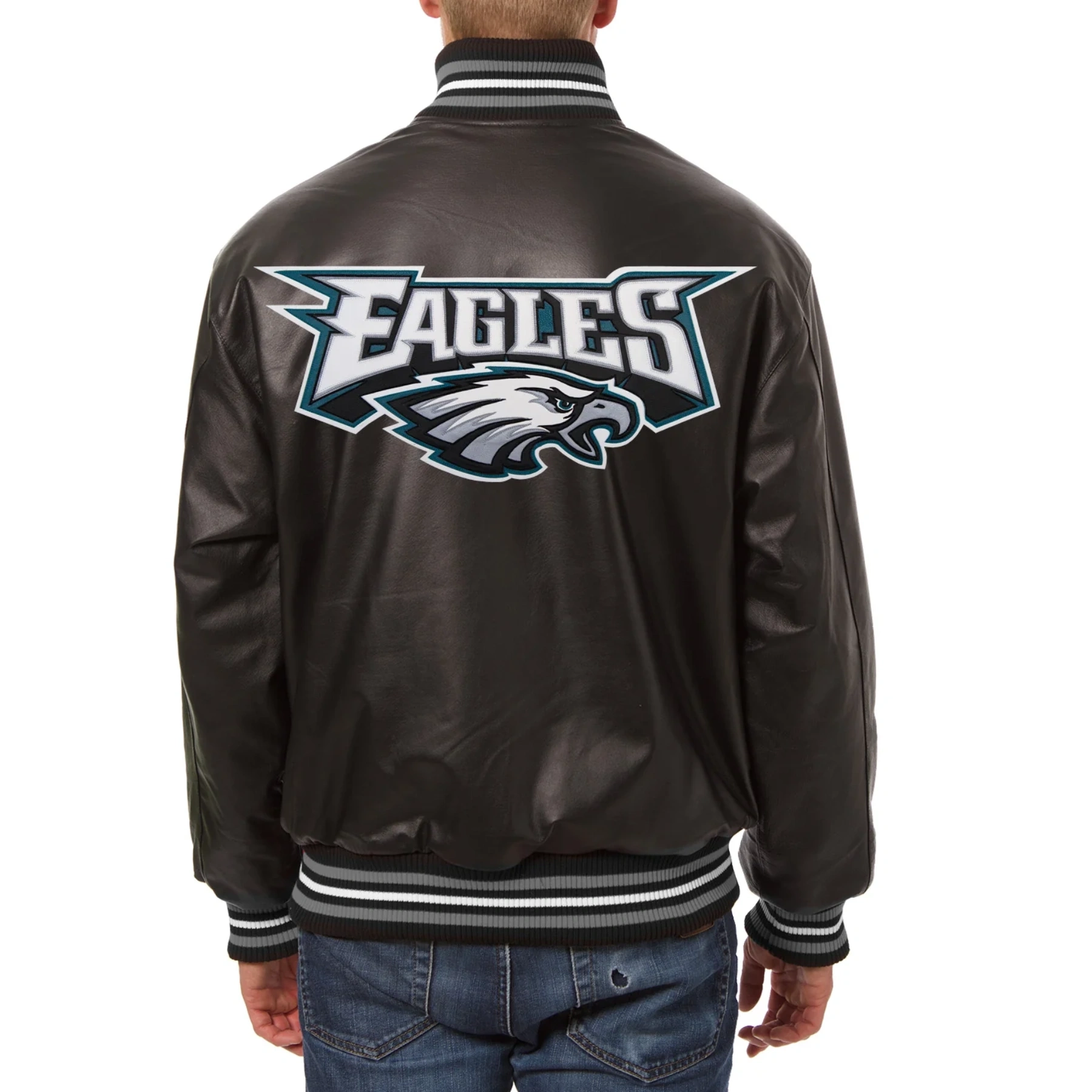 Philadelphia Eagles Leather Varsity Jacket Back View