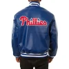 Philadelphia Phillies Blue Leather Varsity Jacket Back View